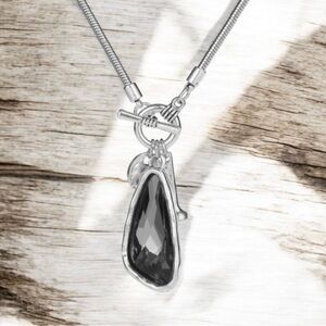 Gorgeous Silver Smoke Faceted Glass Pendant Necklace